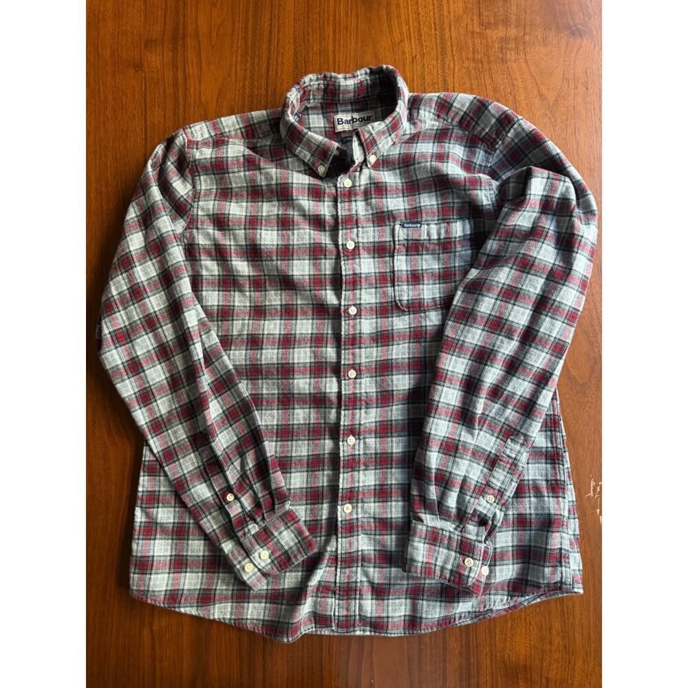 Barbour Alderton Brushed Cotton Tailored Fit Plaid Flannel in Grey Marl - Size L